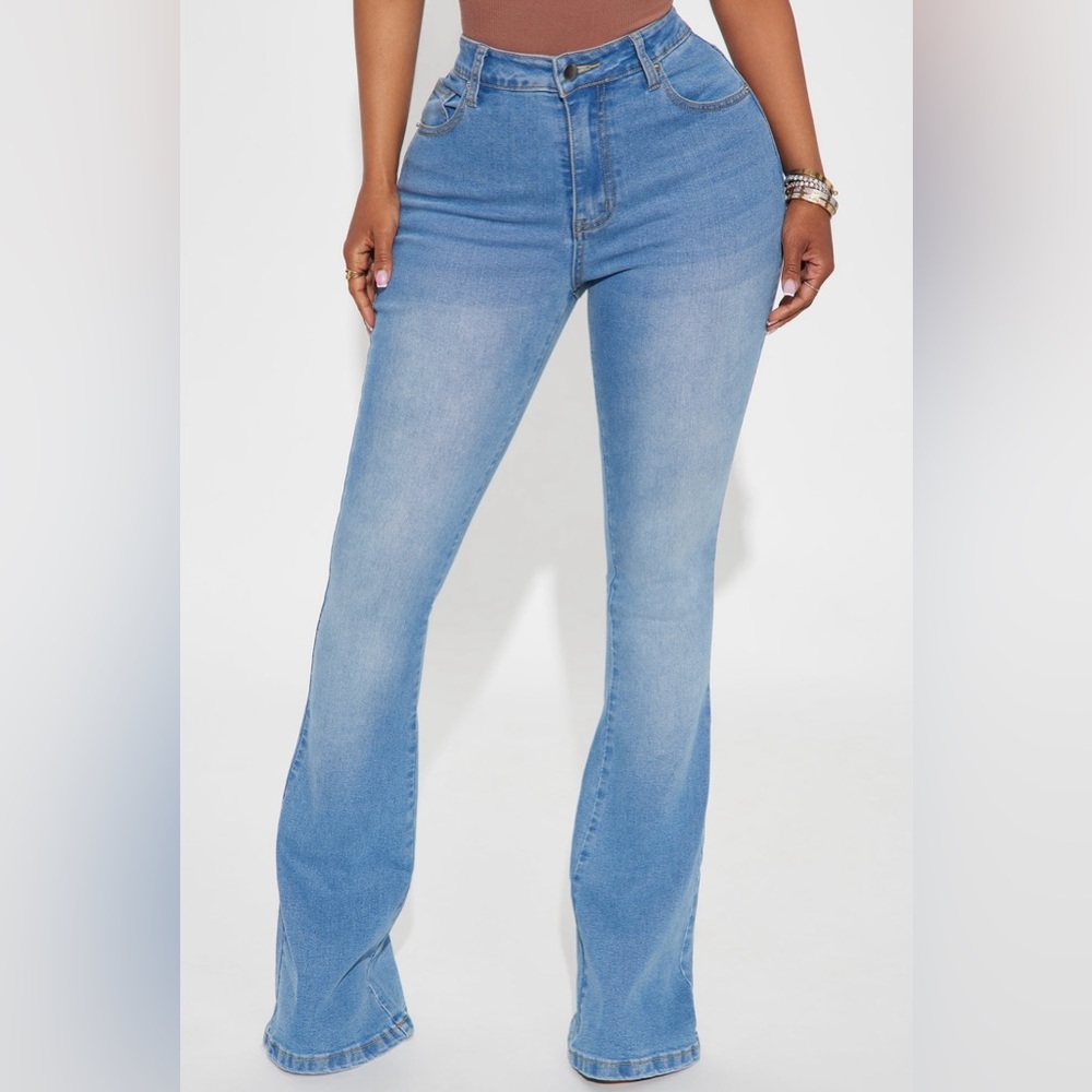 Blue Flare Wide Leg Jeans with Light Wash